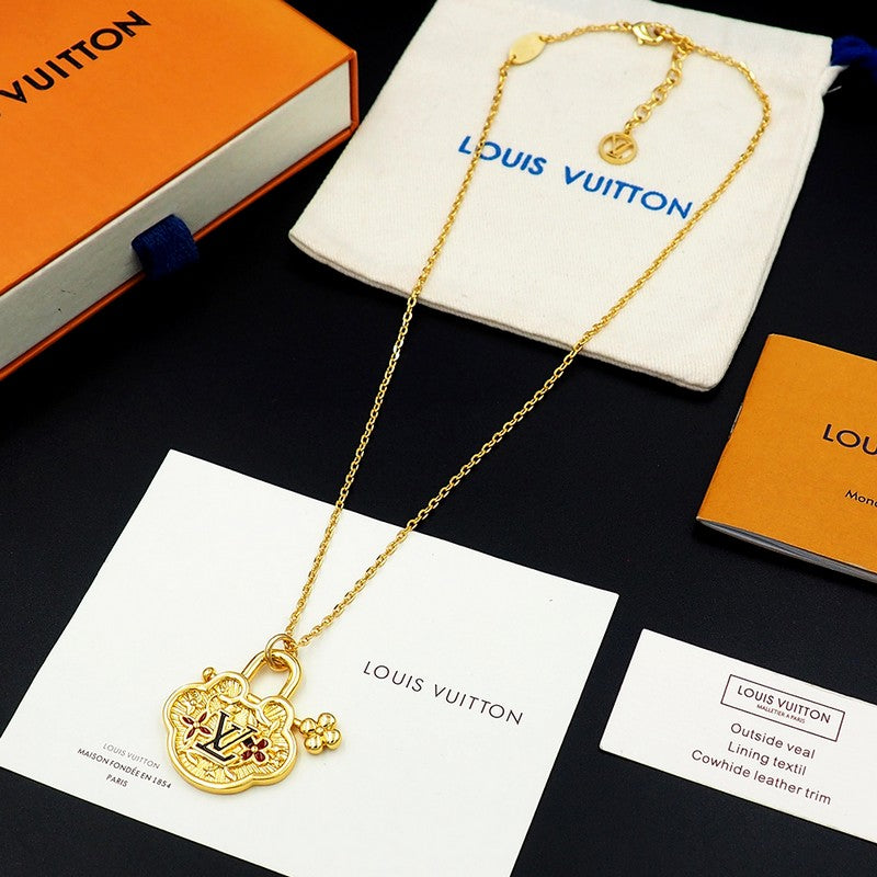 18K Louis Vuitton Vintage Lock Gold Necklace
