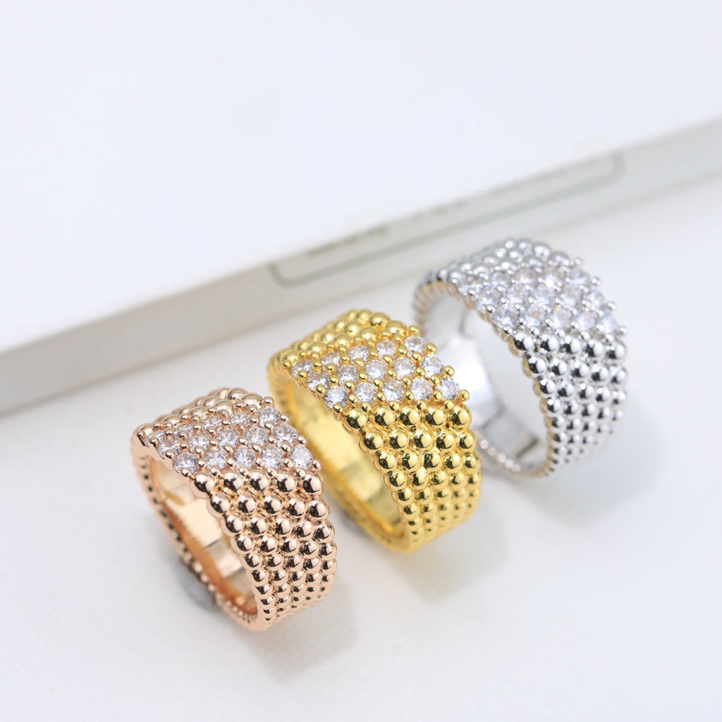 18K Van Cleef & Arpels Perlee Diamonds Five Rows Ring