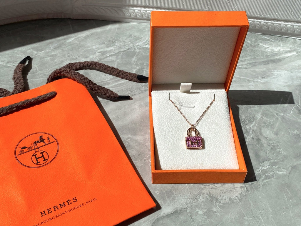 18K Hermes Amulettes Constance Pink Diamonds Pendant Necklace