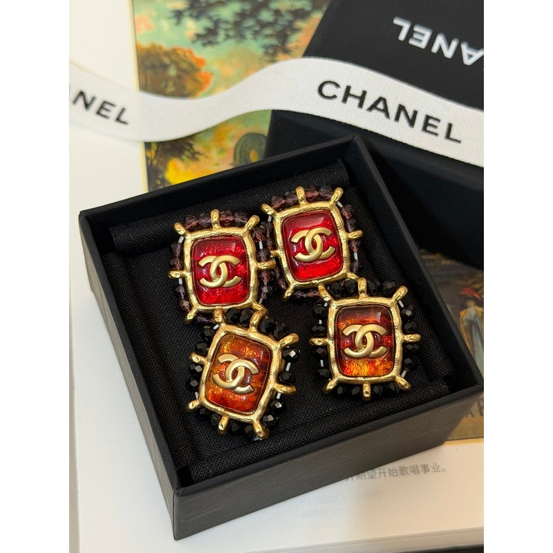 18K Chanel Red & Yellow Earrings