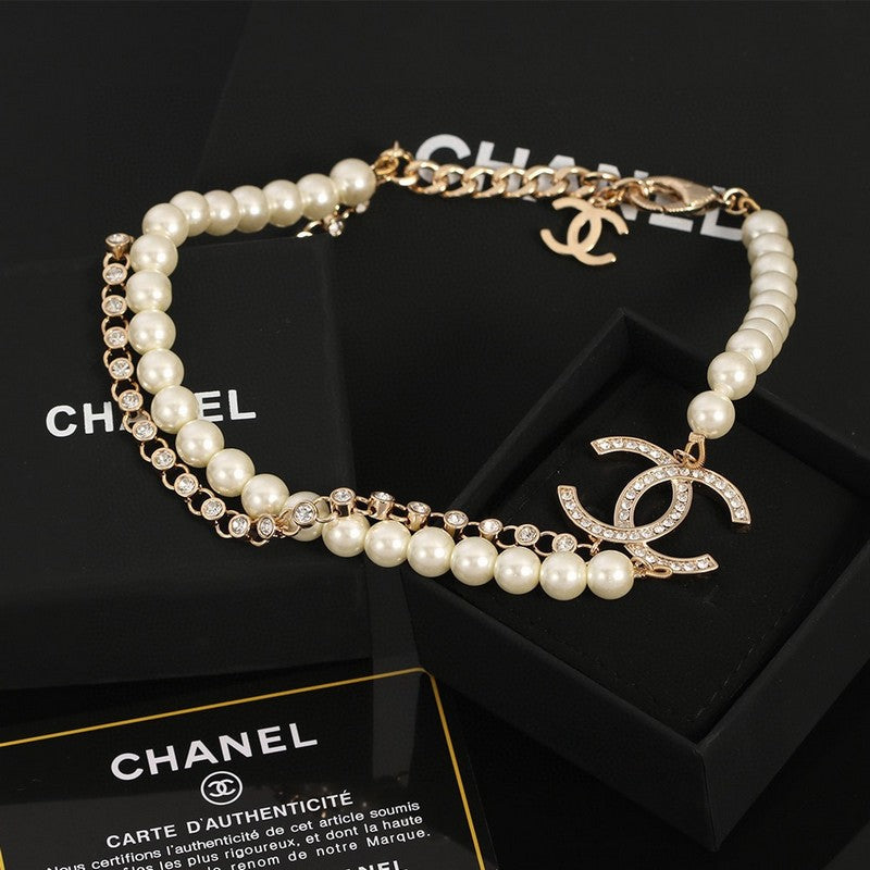 18K Chanel Double Chain Pearls Necklace
