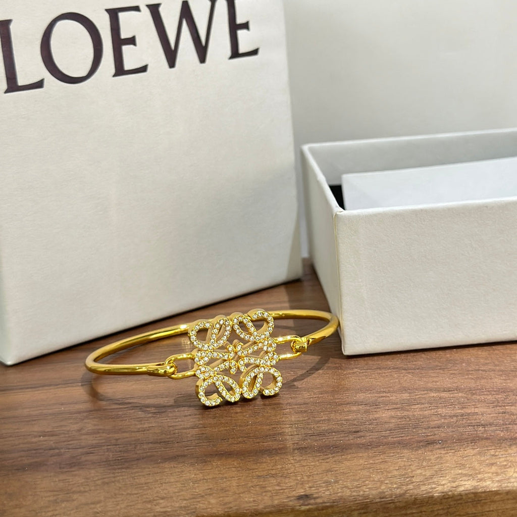 18K Loewe Anagram Pave Anagram Open Bracelet