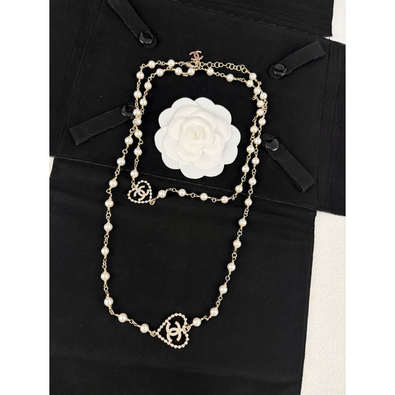 18K Chanel Heart Long Pearl Necklace
