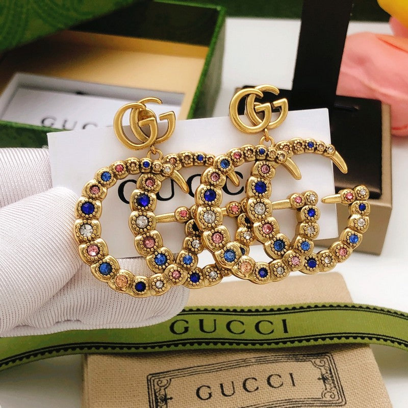 18K Gucci Big Crystal Gold Earrings