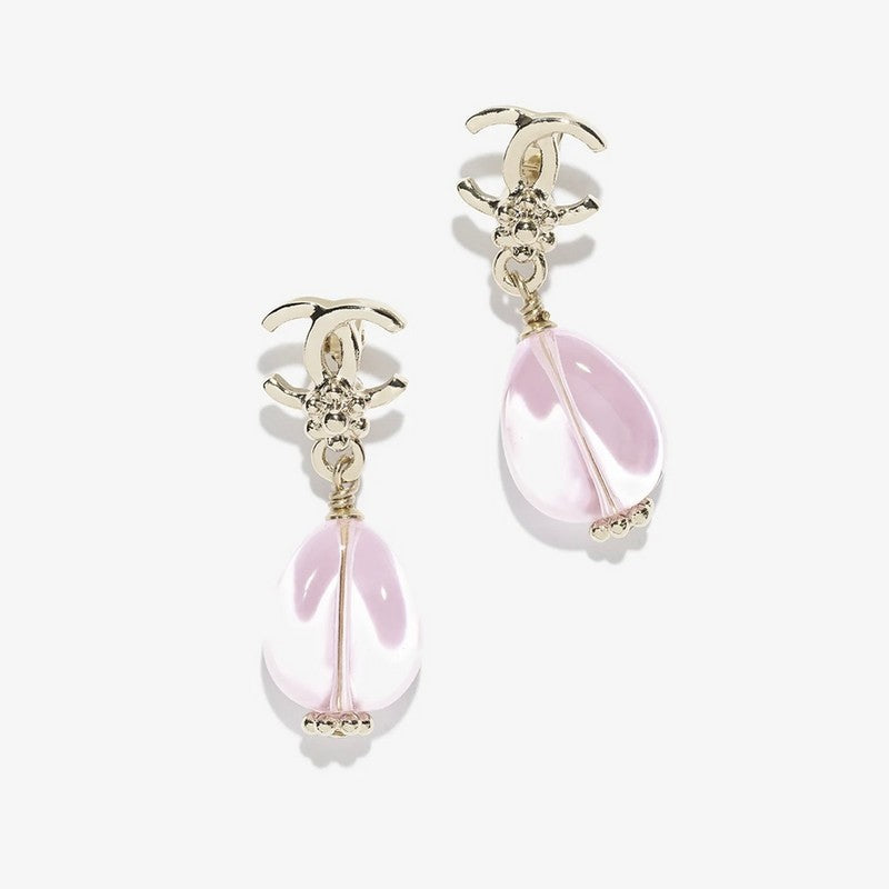 18K Chanel 26C Pink Crystal Gold Earrings