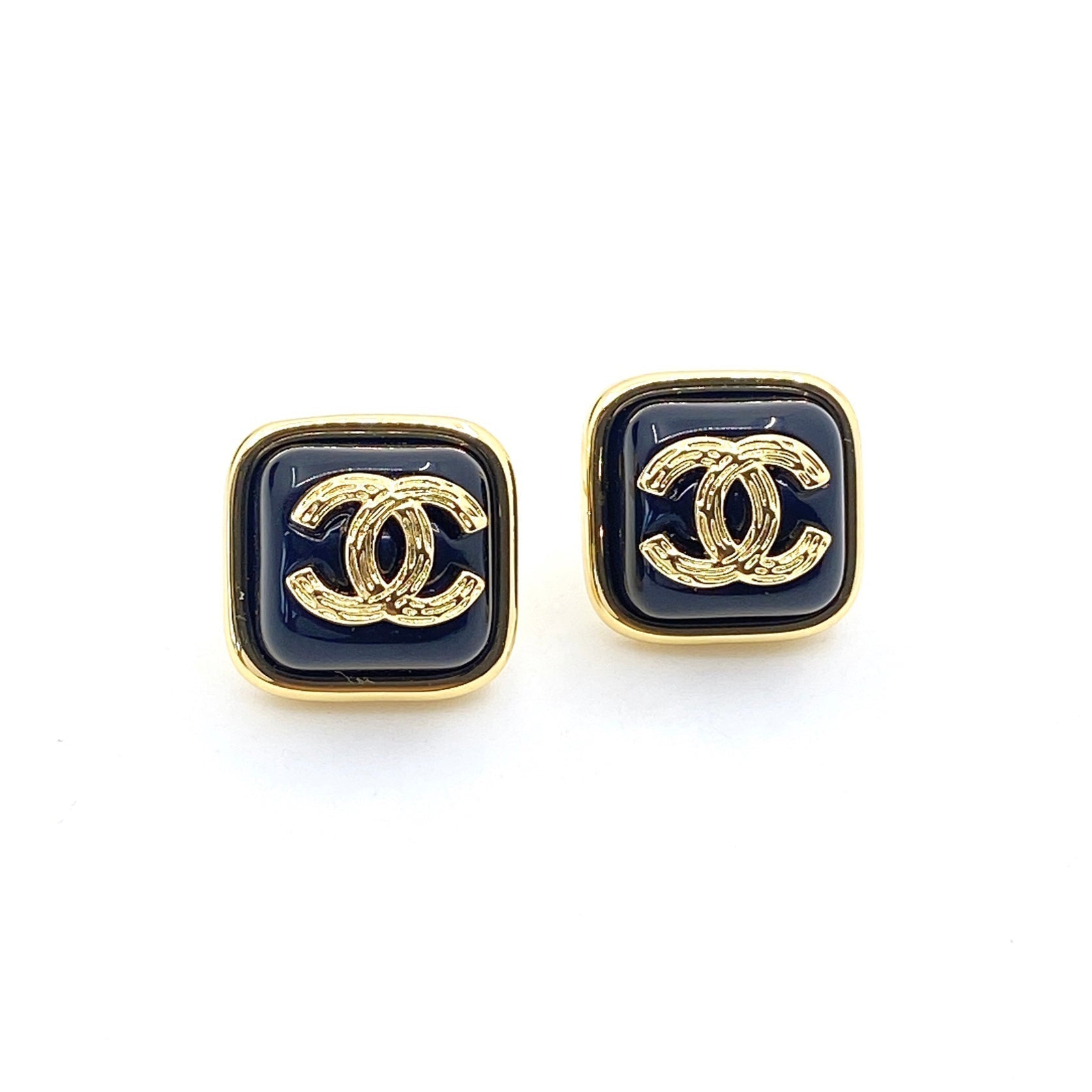 18K Chanel Square Resin Earrings