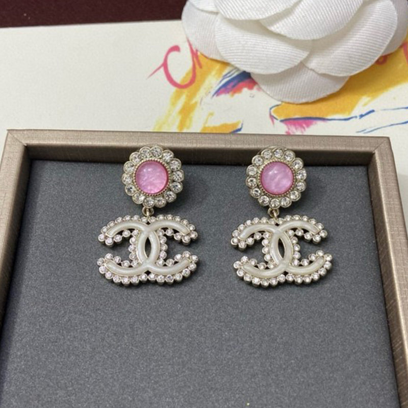 18K Chanel Pink Crystal Pave Diamond Earrings