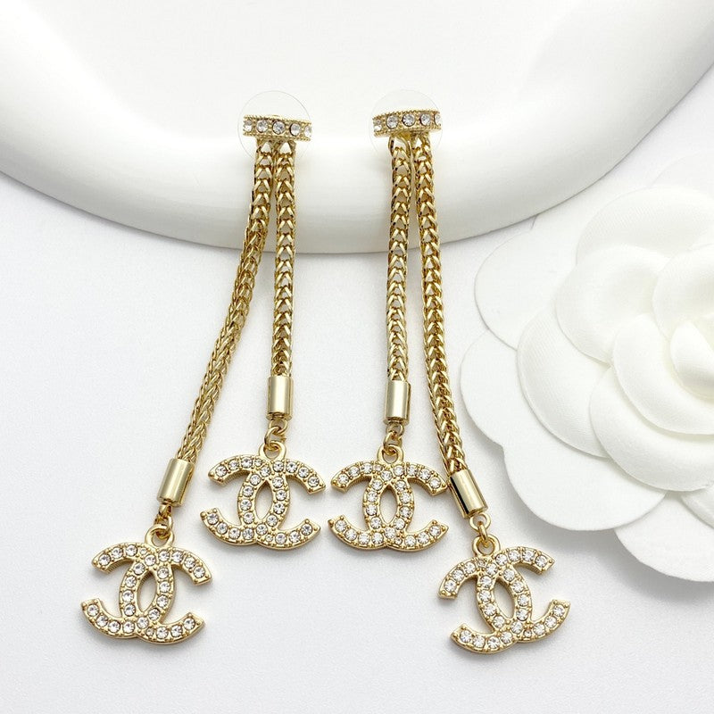 18K Chanel Long Tassel Diamond Earrings