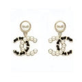 18K Chanel 25K Black & Pearls Gold Earrings