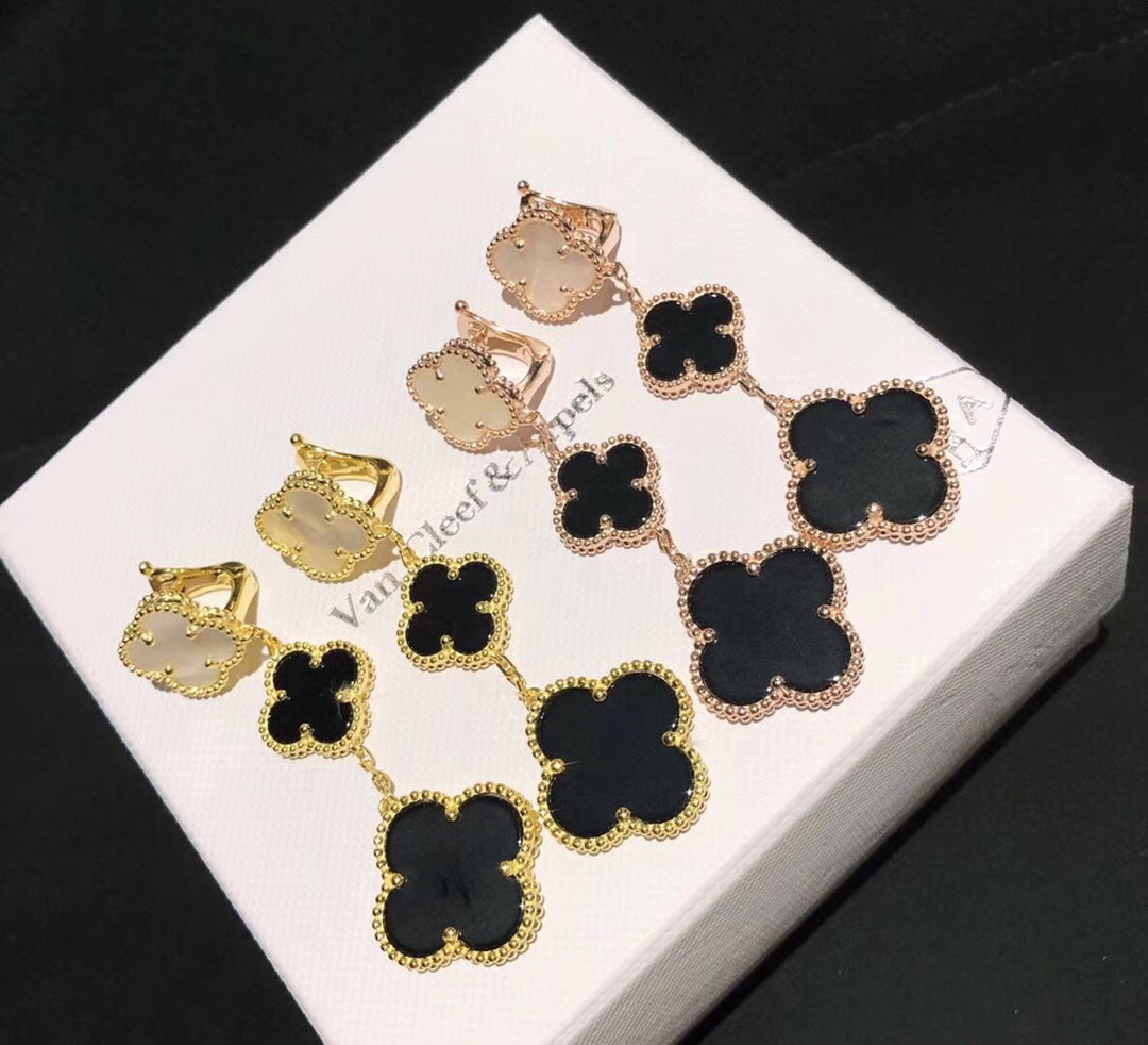 18K Van Cleef & Arpels Magic Alhambra Three Pearls Motifs Earrings