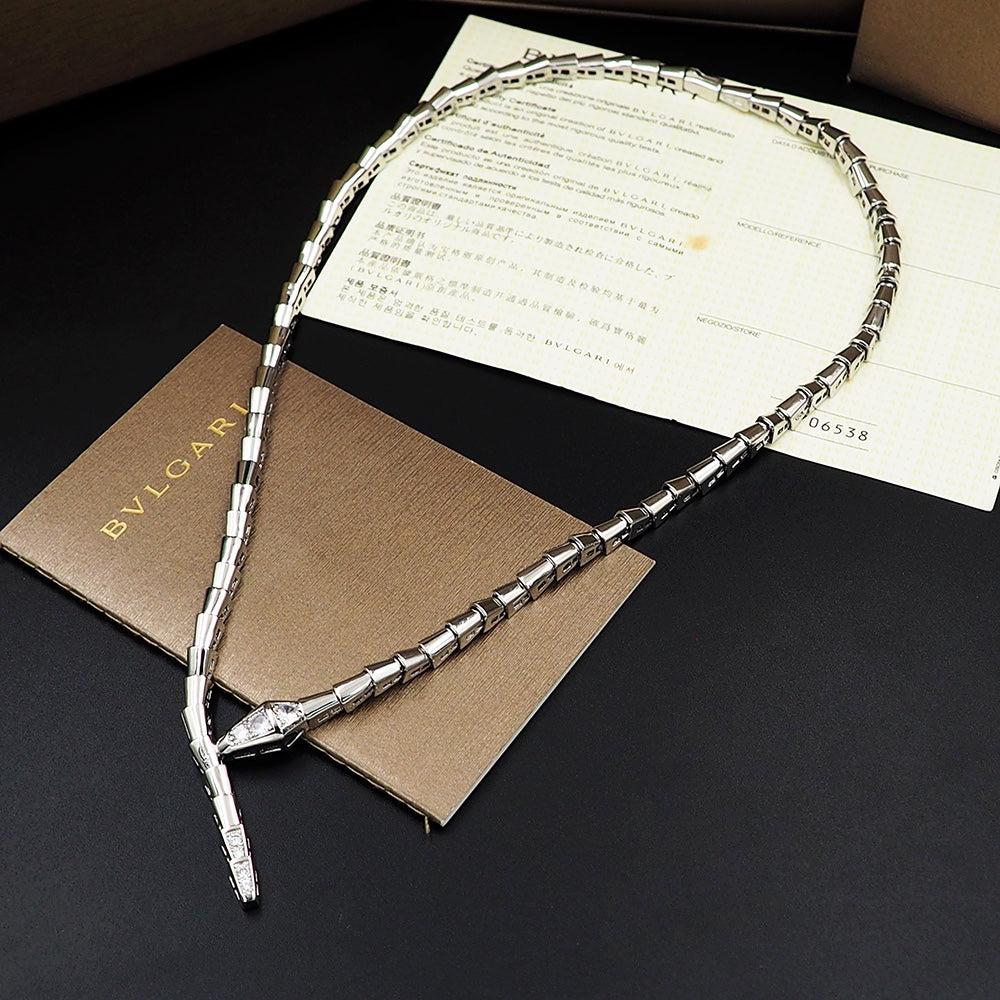 18K BVLGARI BV Serpenti Viper Demi-Pave Diamonds Necklace