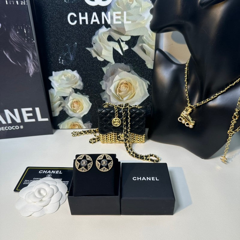 18K Chanel Start Black Gold Earrings