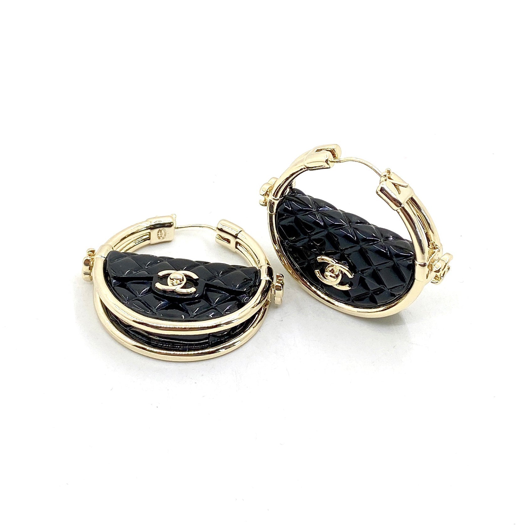 18K Chanel Black Bag Earrings