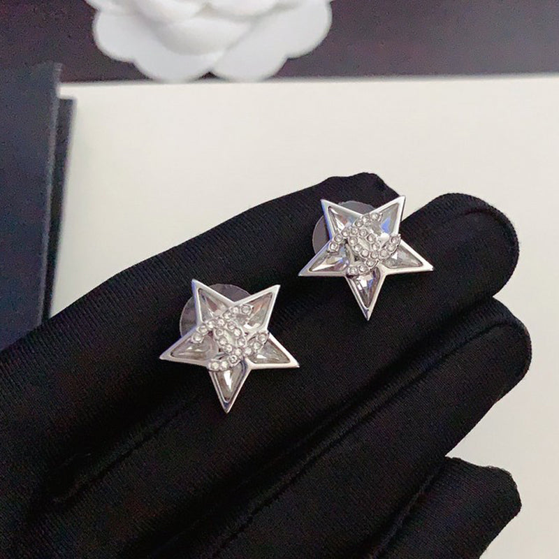 18K Chanel Star Diamond White Gold Earrings