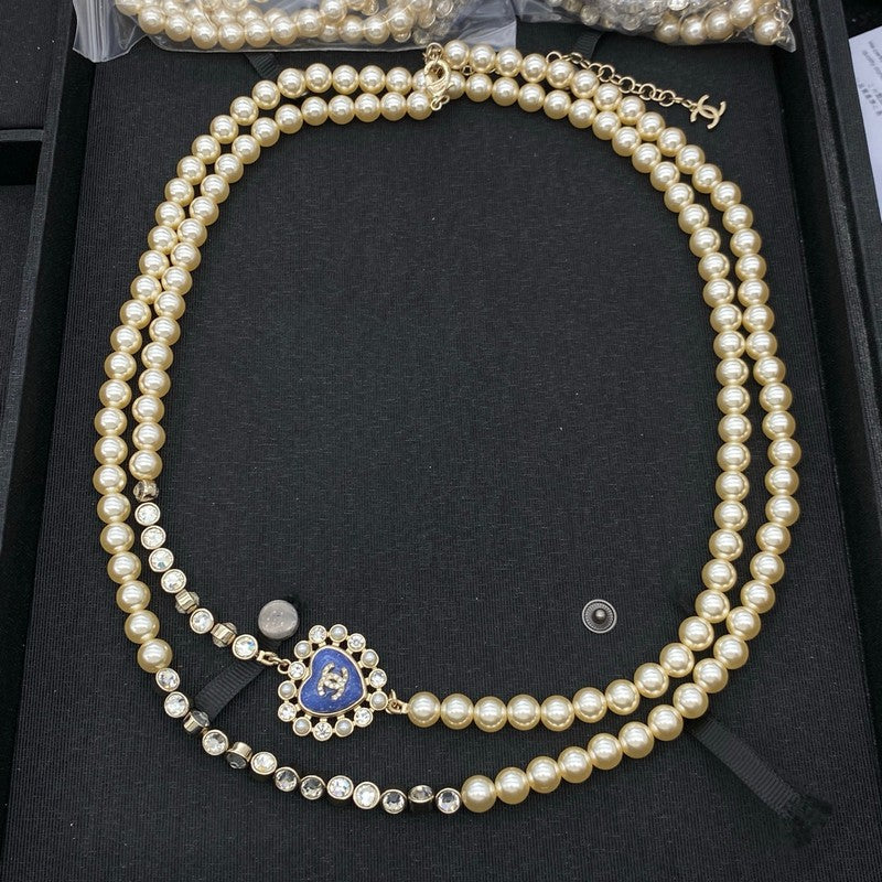 18K Chanel Blue Pearl Heart Long Necklace