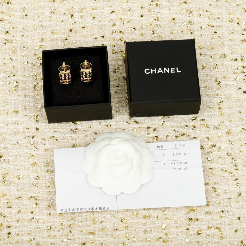 18K Chanel Half Circle Leather Gold Earrings