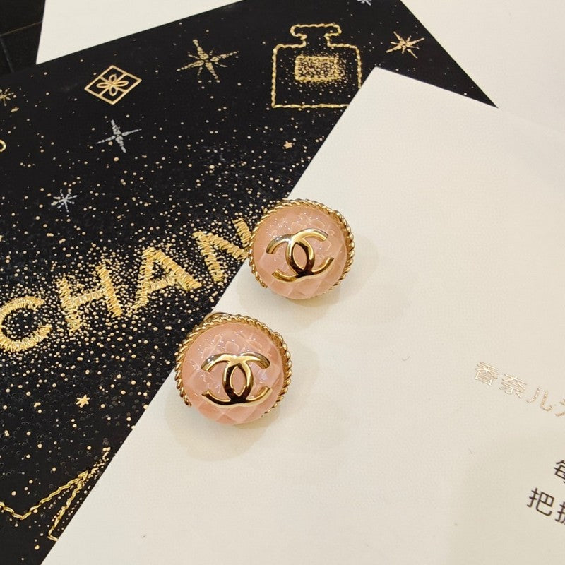 18K Chanel Black & Pink Round Earrings