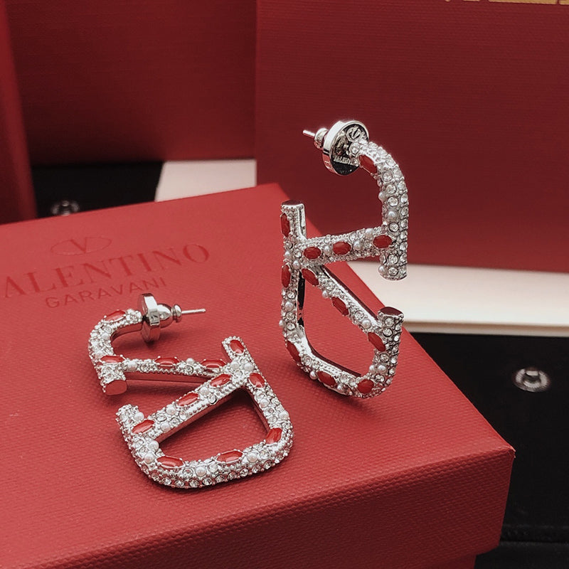 18K Valentino Vlogo Red Crystal Earrings