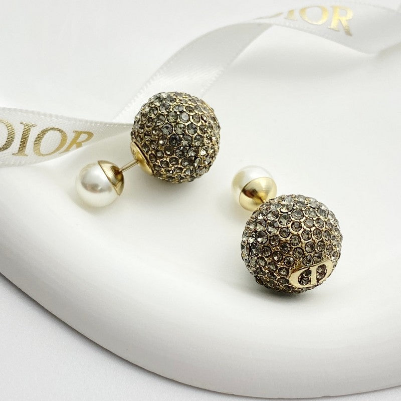 18K Dior Diamond & Pearl Gold Earrings