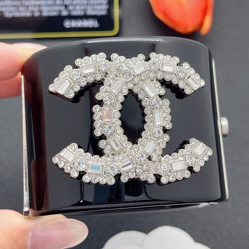 18K Chanel Pearl Diamond Black Cuff Bracelet