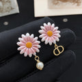 18K Dior Pink Sun Flower Pearl Earrings