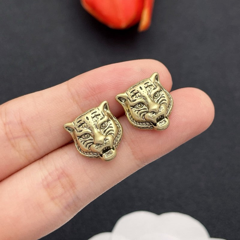 18K Gucci Tiger Head Gold Earrings