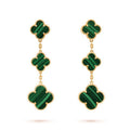 18K Van Cleef & Arpels Magic Alhambra Three Malachite Motifs Clover Earrings