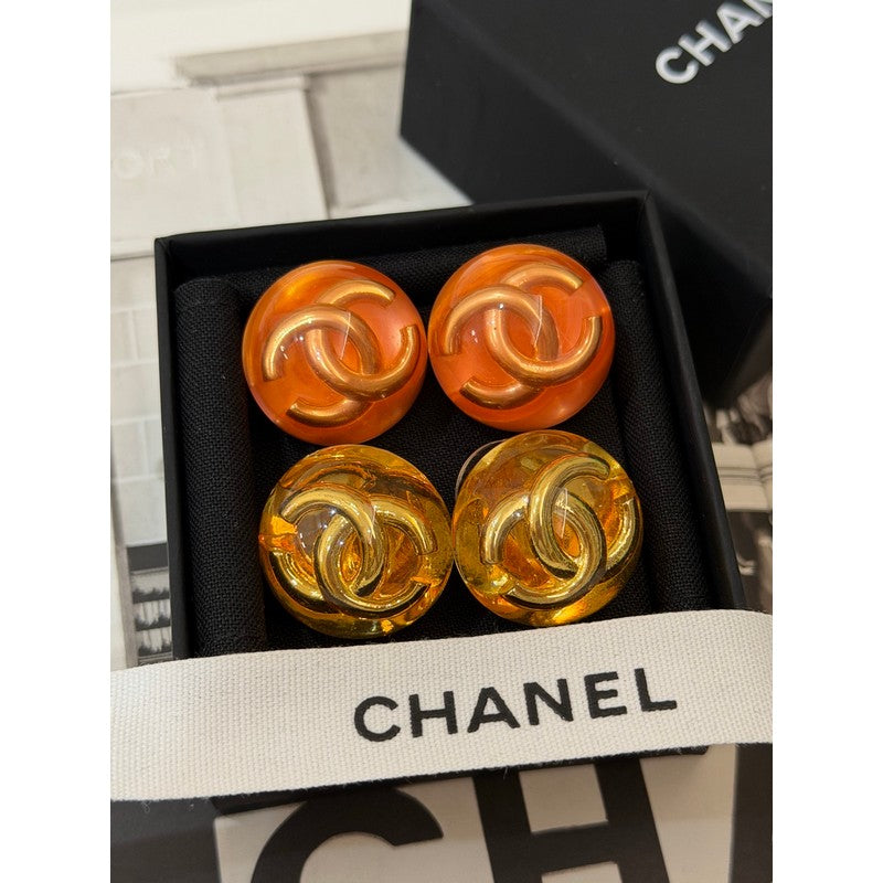 18K Chanel Orange & Red Crystal Round Earrings