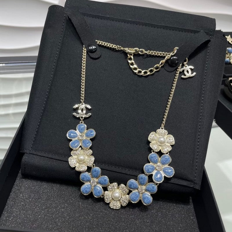 18K Chanel Blue & White Flower Diamond Necklace