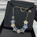 18K Chanel Blue & White Flower Diamond Necklace