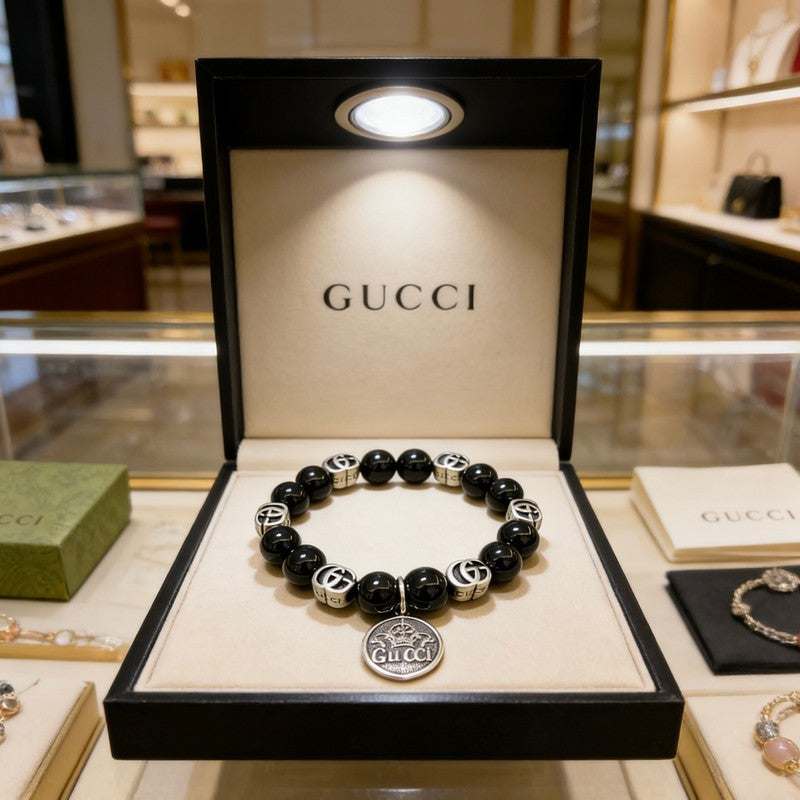 18K Gucci Anger Forest Black Bead Chain Bracelet