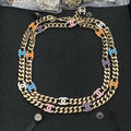 18K Chanel Color Logo Long Gold Chain Necklace