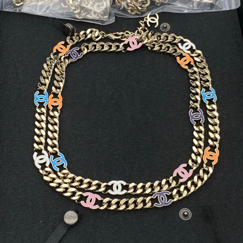 18K Chanel Color Logo Long Gold Chain Necklace