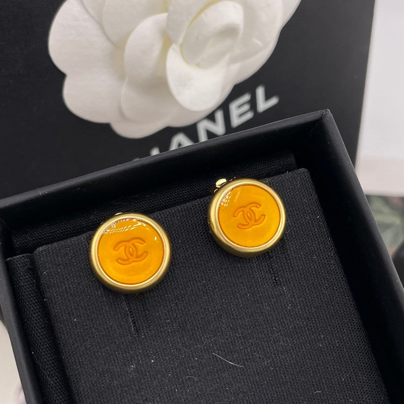 18K Chanel Orange Button Earrings