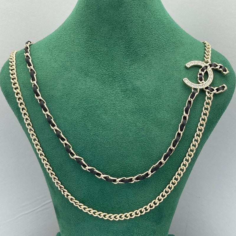 18K Chanel Black Leather Chain Necklace