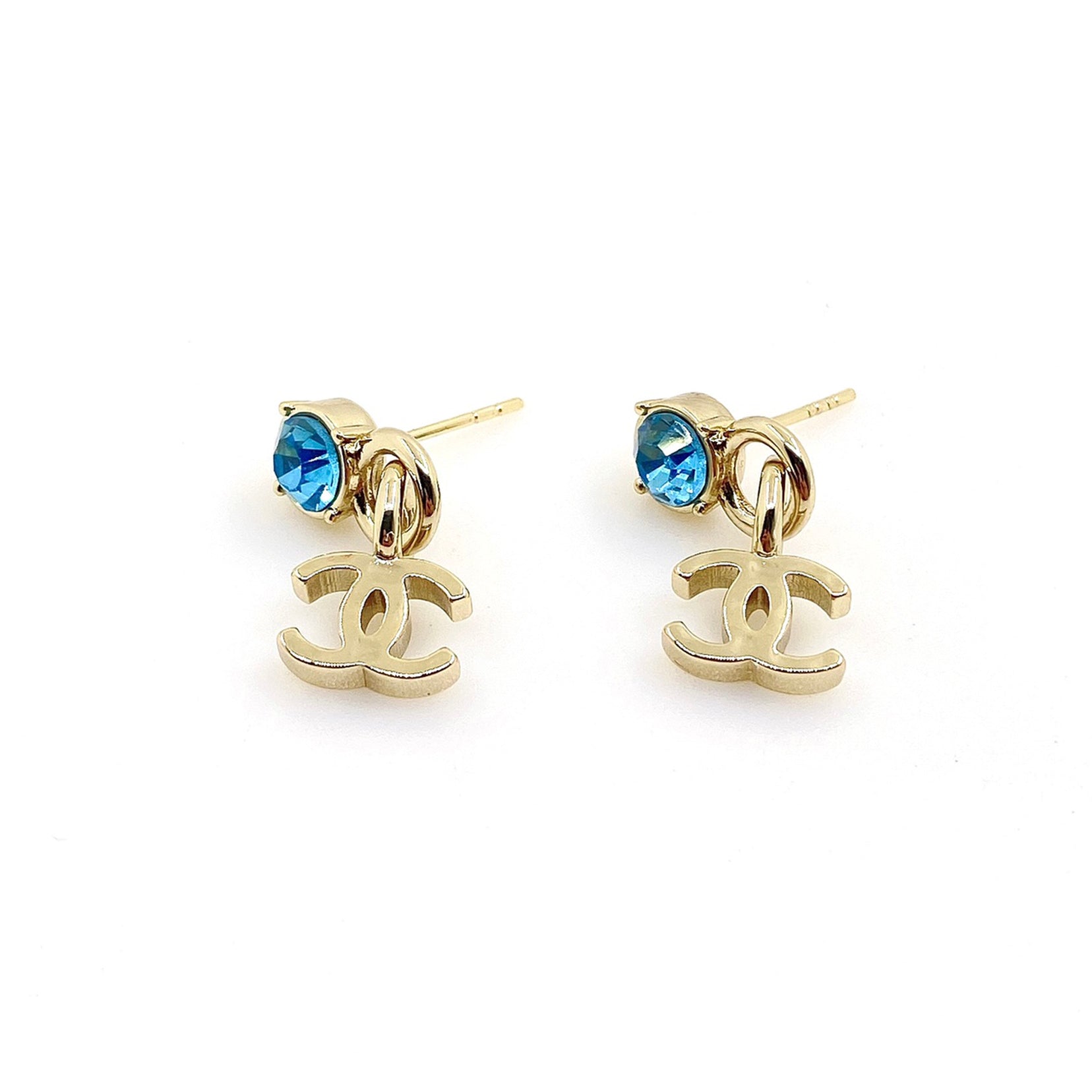 18K Chanel Blue Crystal Earrings
