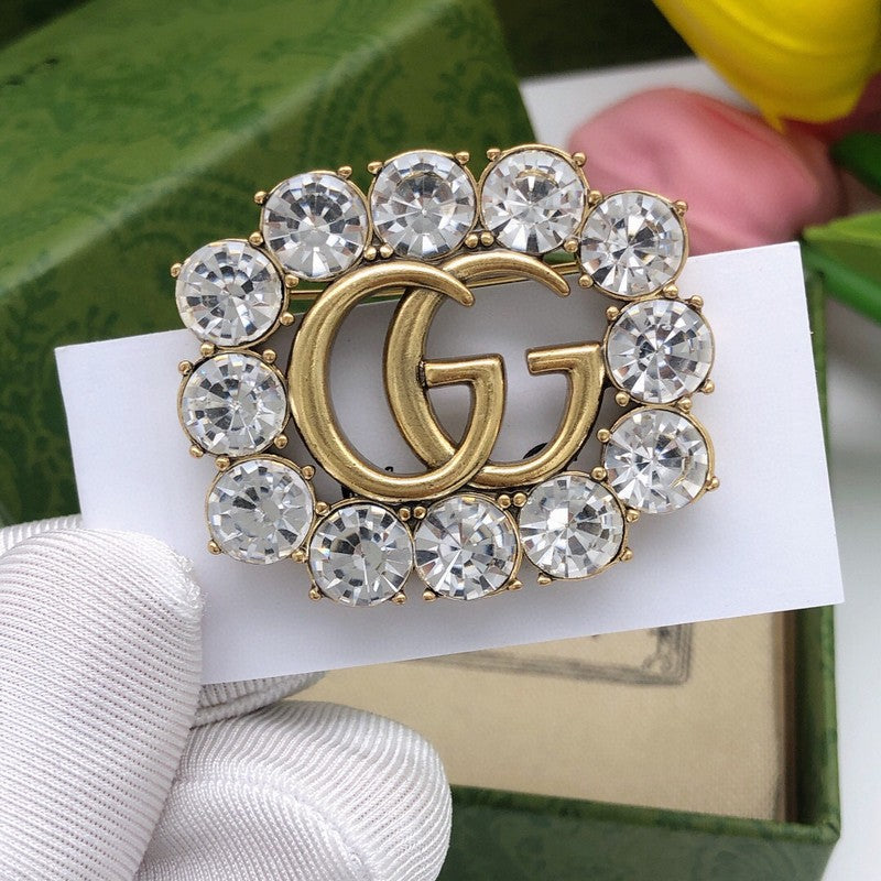 18K Gucci Crystal Square Brooch
