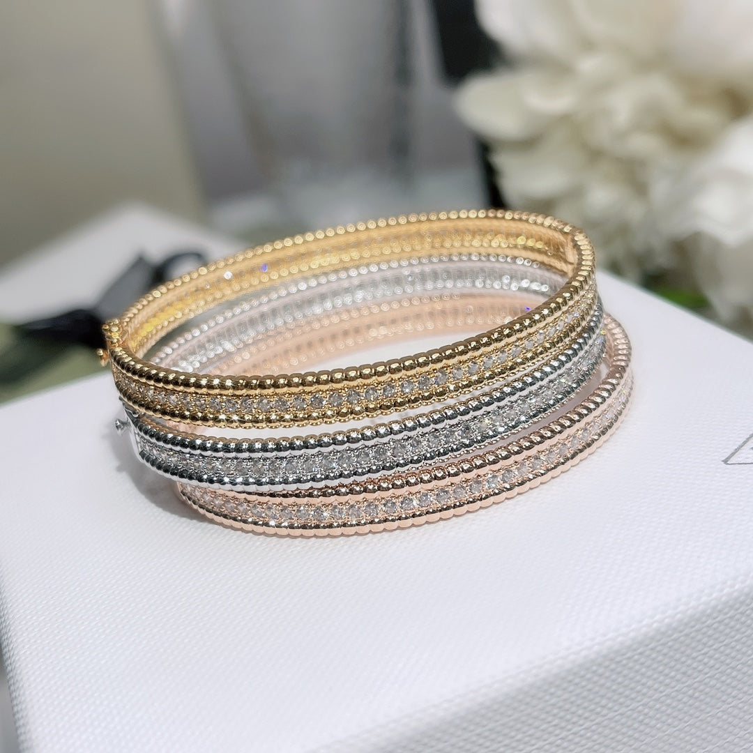 18K Van Cleef & Arpels White Gold Perlee Diamonds One Row Bracelet