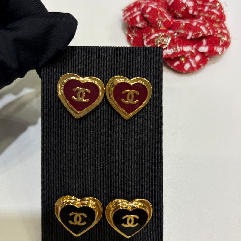 18K Chanel 26P Black & Red Heart Earrings