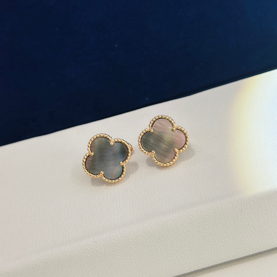 18K Van Cleef & Arpels Vintage Alhambra Grey Earrings