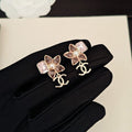 18K Chanel Pink Crystal Flower Drop Earrings