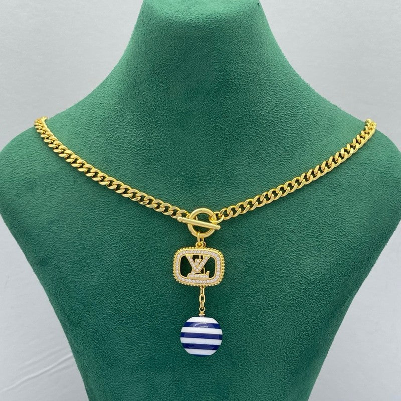 18K Louis Vuitton Blue & White Ball Gold Necklace