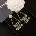 18K Chanel Pearl Gold Chain Earrings
