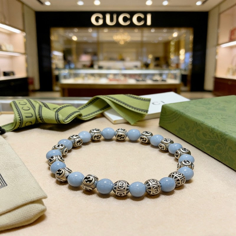 18K Gucci Anger Forest Light Blue Bead Chain Bracelet