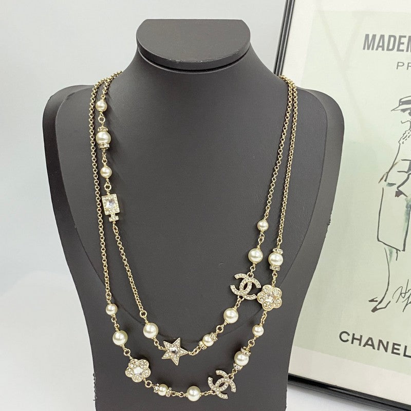18K Chanel Long Diamond & Pearl Necklace