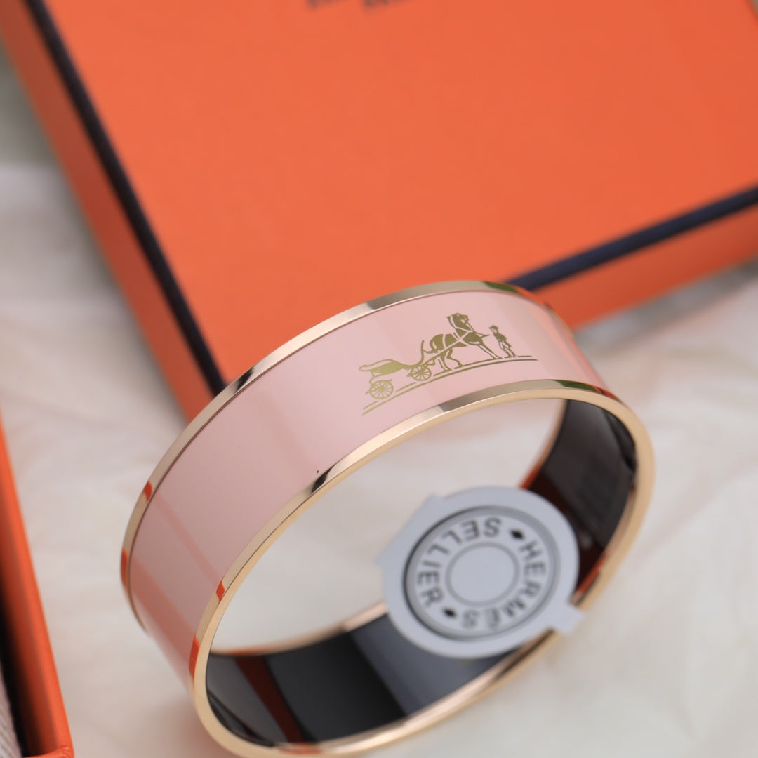 18K Enamel Wide Bangle Hermes Bracelet