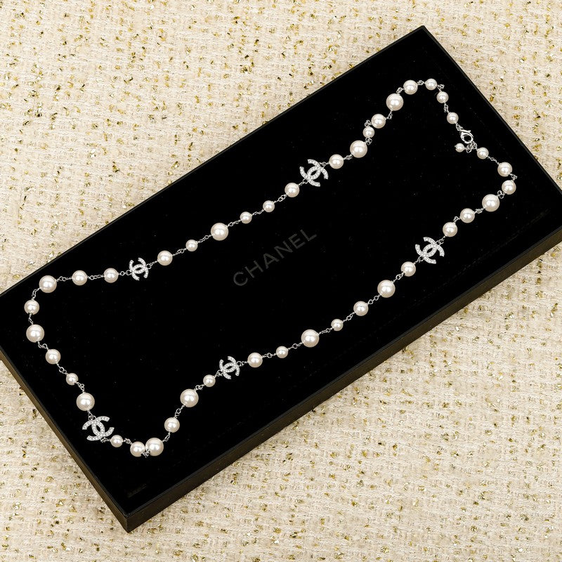 18K Chanel White Gold Long Pearl Necklace