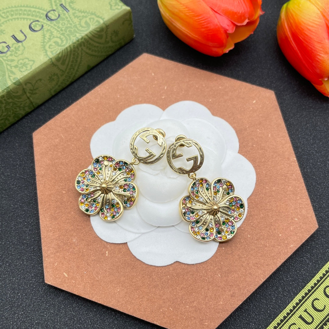 18K Gucci Color Crystals Flower Earrings