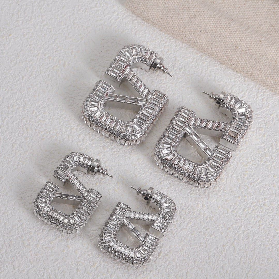 18K Valentino Vlogo Crystals Earrings