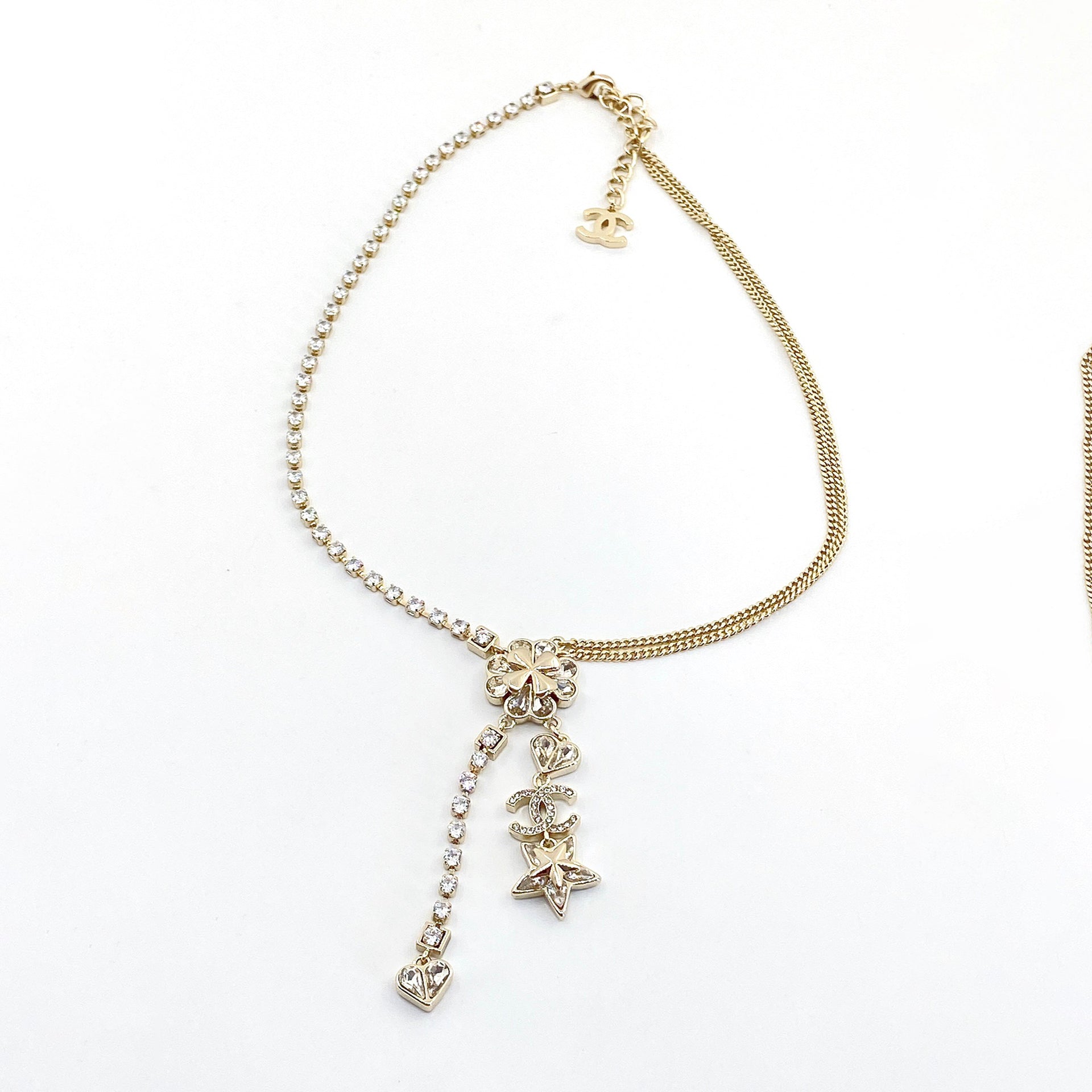 18K Chanel Heart Crystals Chain Necklace